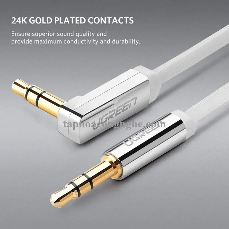 Ugreen 10760 3M Trắng Cáp âm thanh 2 đầu 3.5mm dương chữ L dây dẹt AV119 30010760